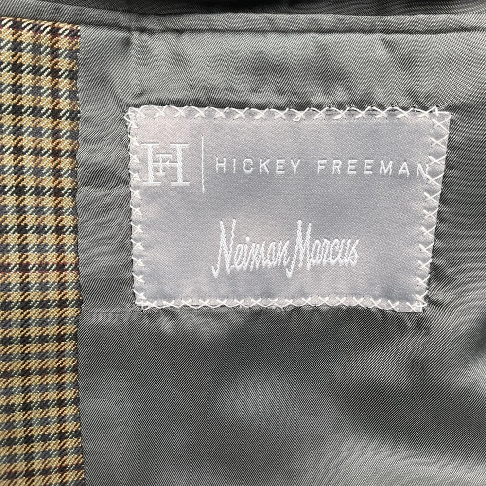 Hickey‎ Freeman Blazer Mens 44L Brown Gray Houndstooth Jacket Neimen Marcus
